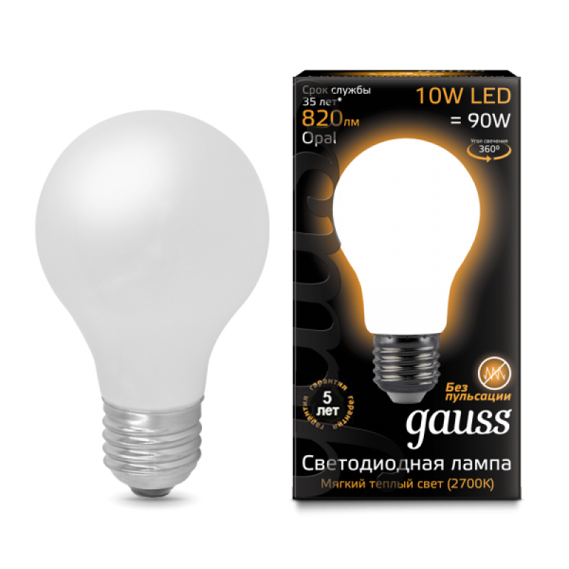 Лампа светодиодная Filament Opal A60 E27 10Ватт 2700К 60*105мм 102202110 от Gauss