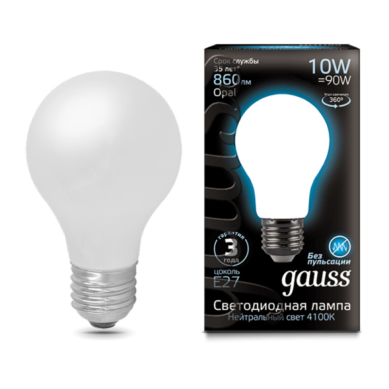 Лампа светодиодная Filament Opal A60 E27 10Ватт 4100К 60*105мм 102202210 от Gauss