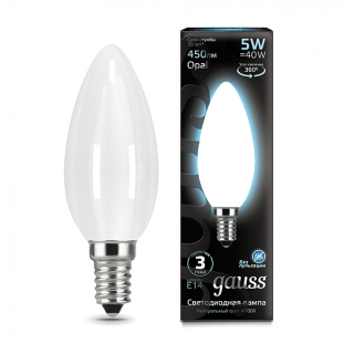 Лампа светодиодная Filament Opal свеча E14  5Ватт 4100K 35*97мм 103201205 от Gauss