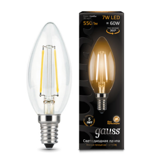 Лампа светодиодная Filament свеча E14 7Ватт 2700к 35*97мм 103801107 от Gauss