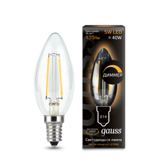 Лампа светодиодная диммируемая Filament свеча E14 5Ватт 2700К 35*97мм 103801105-D от Gauss